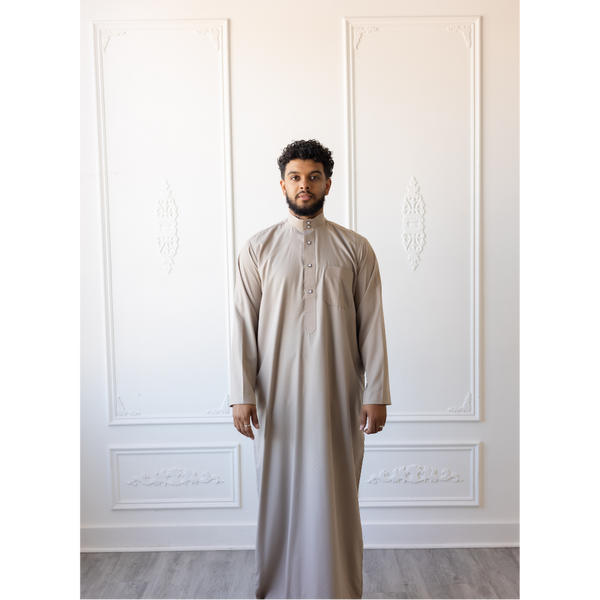 Saudi Collared Thobe Jubbah MC Cotton Blend (Ecru)