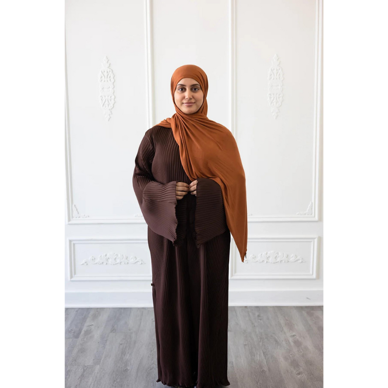 Pleated Plain Abaya - Coffee Brown