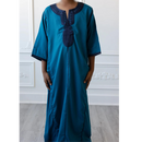Moroccan Short Sleeve Kids-Boys Thobe (Turquoise with Top Down Embroidery)