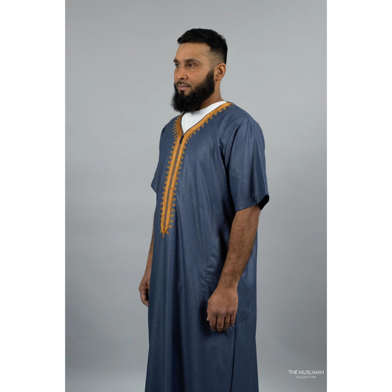 Moroccan Short Sleeve Thobe (Indigo Blue)