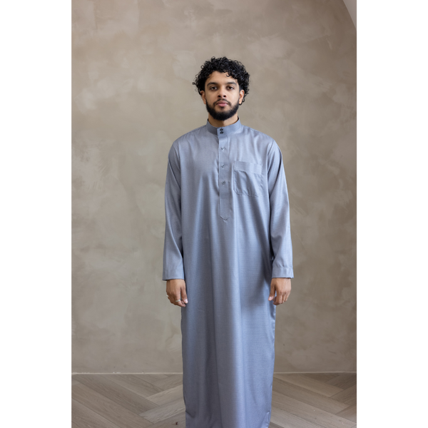 Saudi Collared Thobe Jubbah - MC Cotton Blend (Light Denim)