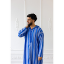 Moroccan Hoodie Thobe (Electric Blue With Blue Stripes)