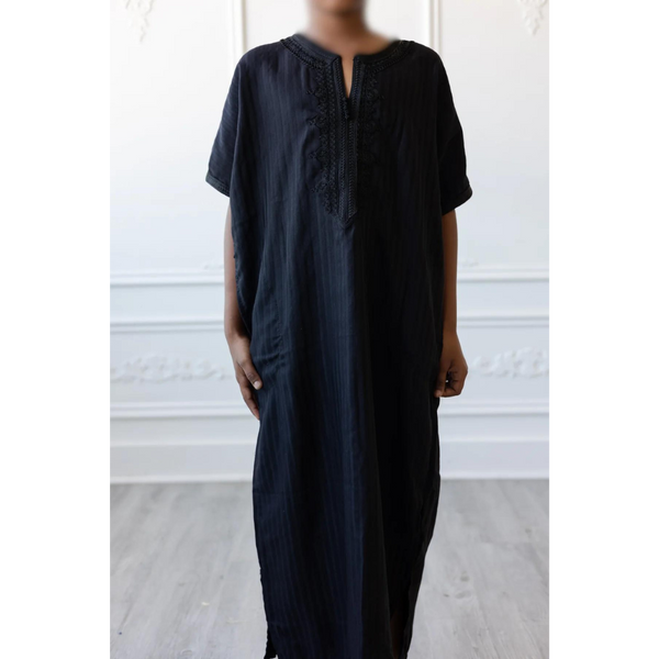 Moroccan Short Sleeve Kids-Boys Thobe  (Black)