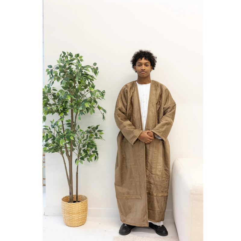 Light Brown Syrian Farwa Coat with Hoodie