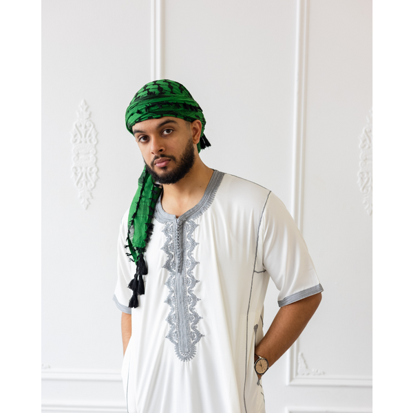 Pine Green and Black Imamah/Shemagh/Keffiyyah Arab Men's Scarf