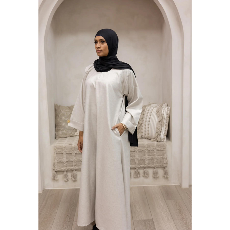 Luxury Linen Abaya in Chrome White