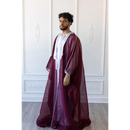 Embroidered Thobe Overcoat Arab Bisht Cloak (Burgundy)