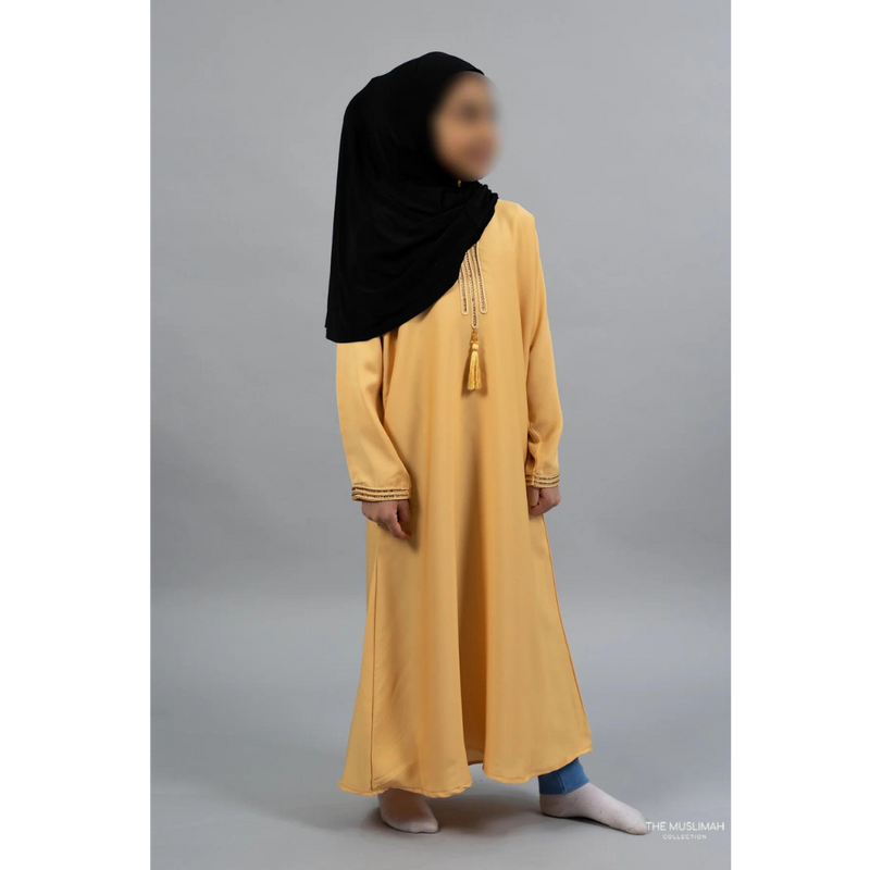 Sample Sale - Mini Muslimah Kids Abaya Gold with Stones and Tarboosh