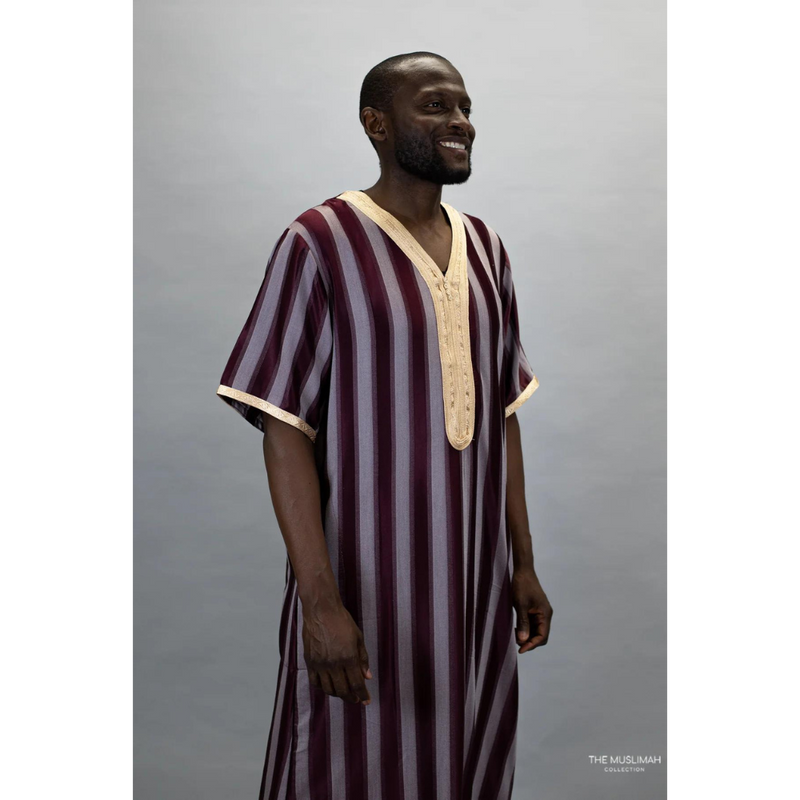 Moroccan Striped Thobe (Maroon)