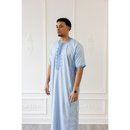 Moroccan Short Sleeve Thobe (Sky Blue With Blue Embroidery)
