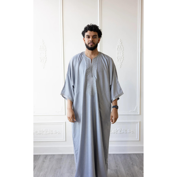 Moroccan 3/4 Sleeve Thobe (Grey)(C77)