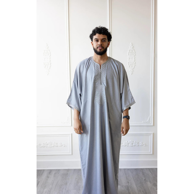 Moroccan 3/4 Sleeve Thobe (Grey)(C77)