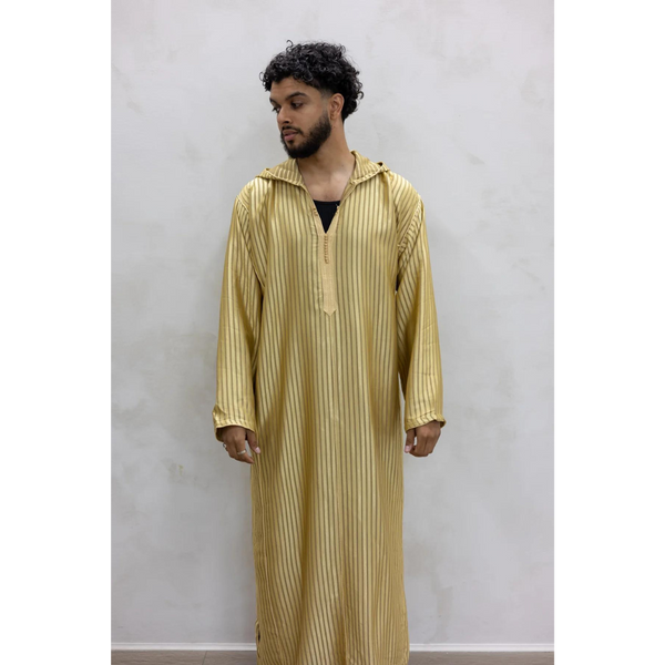 Moroccan Striped Style Hoodie Thobe - Luxe Gold