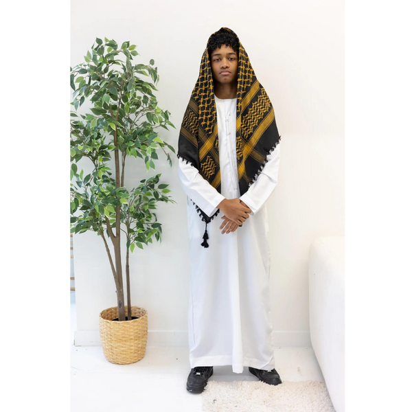 Pure Gold and Black Imamah/Shemagh/Keffiyyah Arab Men's Scarf