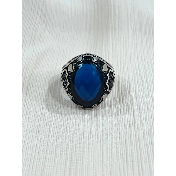 Blue Azurite Sterling Silver Mens Islamic Ottoman Ring