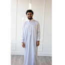 CLEARANCE SALE  MC Collection - Saudi Round Collared Thobe (White with Gold Round Buttons) - 36