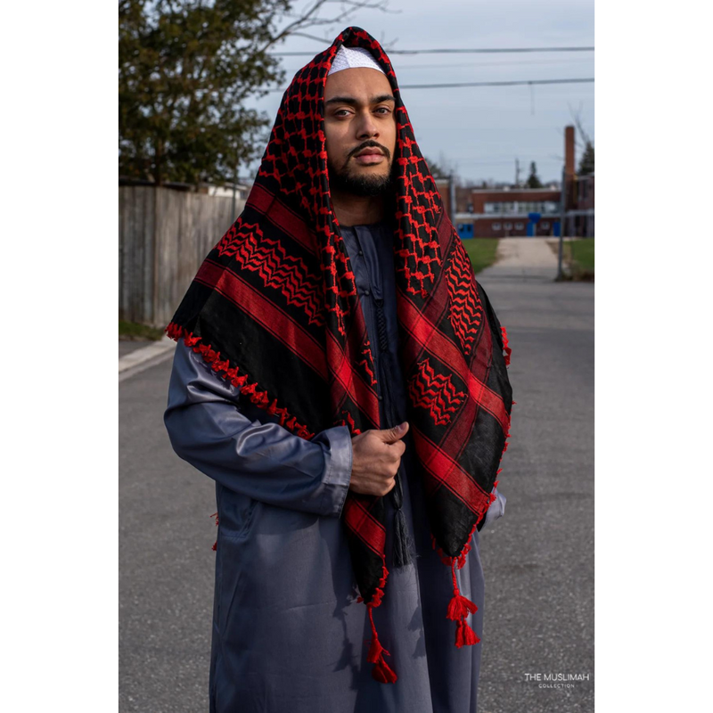 Black and Red Imamah/Shemagh/Keffiyyah Arab Men's Scarf