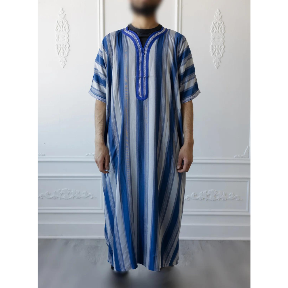 Striped Blue Moroccan Thobe for Men - Authentic & Stylish
