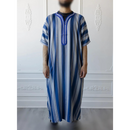 Moroccan Striped Thobe (Blue and Grey)
