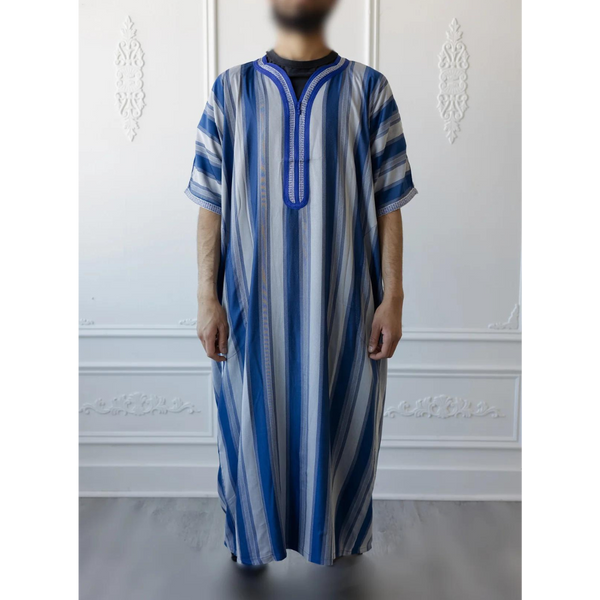 Moroccan Striped Thobe (Blue and Grey)