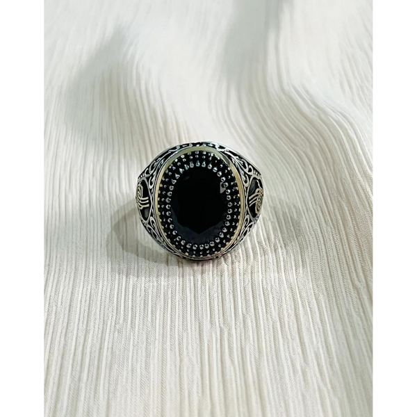 Obsidian Sterling Silver Mens Islamic Ottoman Ring