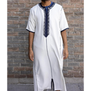 Moroccan Short Sleeve Thobe (White and Navy)