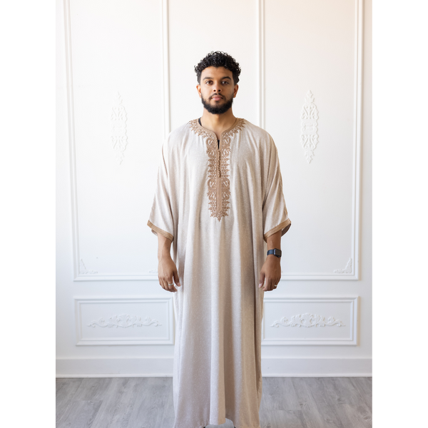 Moroccan 3/4 Sleeve Thobe (Oat & Hazelnut Brown)