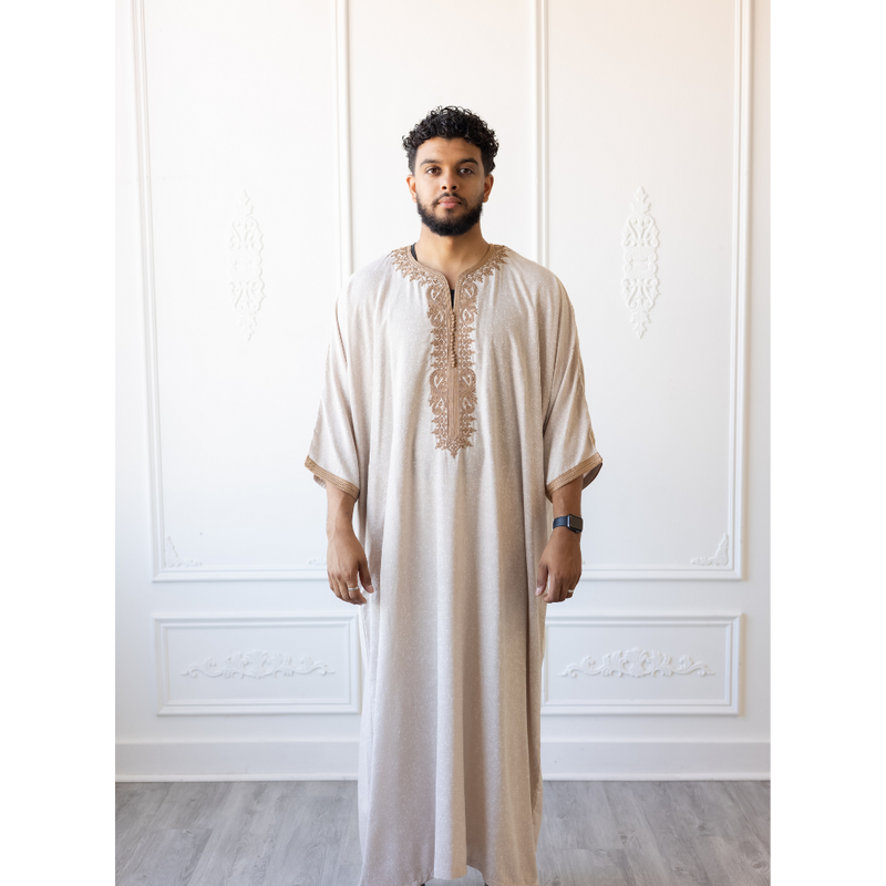 Moroccan 3/4 Sleeve Thobe (Oat & Hazelnut Brown)
