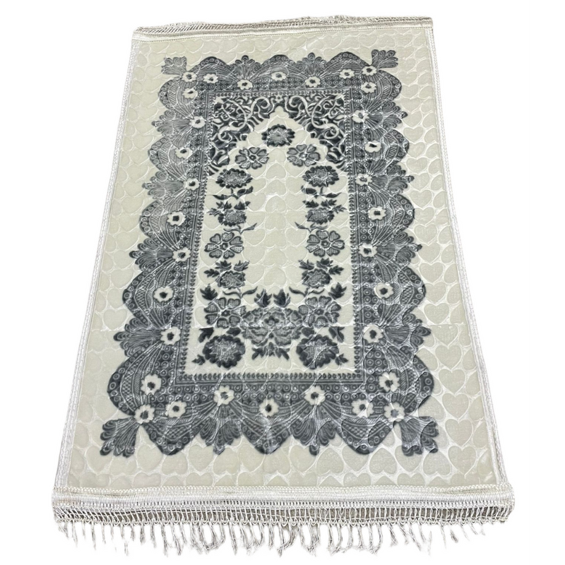 Grey & White Floral Design Prayer Mat