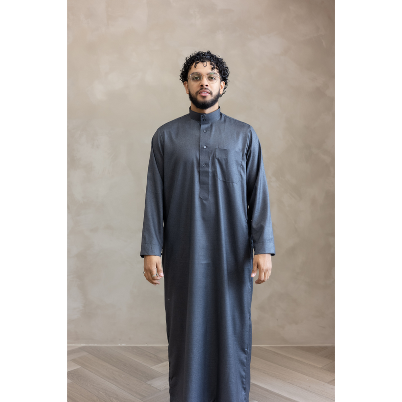 Saudi Collared Thobe Jubbah - MC Cotton Blend (Charcoal)