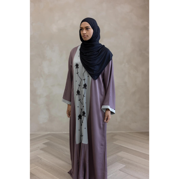 Sale Sawda Handwork Glam Abaya (Plum Purple with Cloud Grey)