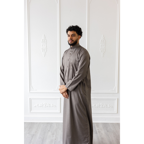 Smokey Grey Saudi Collar Thobe Jubbah