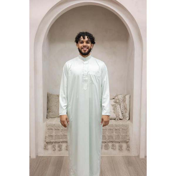 Saudi Collared Thobe (White Minty Fresh)