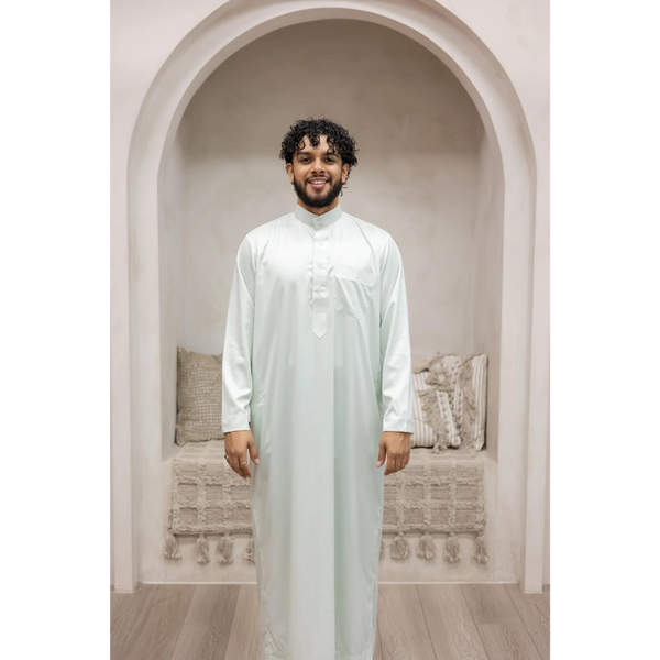 Pure Ivory Saudi Collar Thobe Jubbah