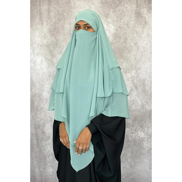 Chiffon Three Layered Princess Khimar (Aquamarine)