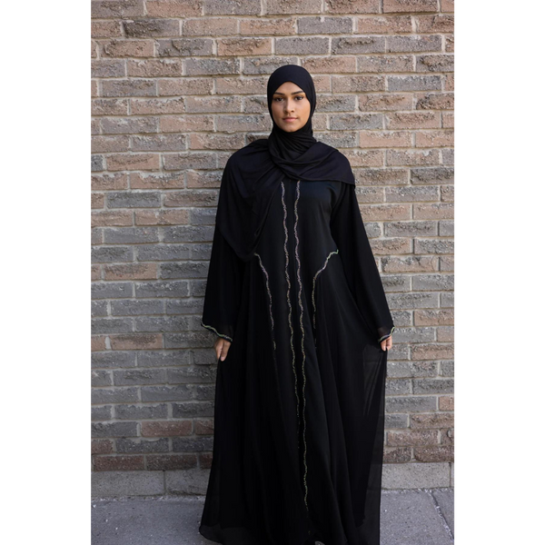 Fancy Wide Sleeved Chiffon & Sawda Eid Abaya Black