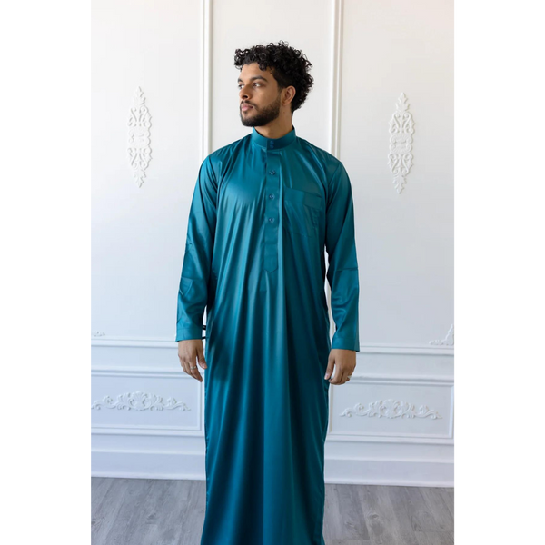 Saudi Collar Thobe Jubbah - Cobalt Green