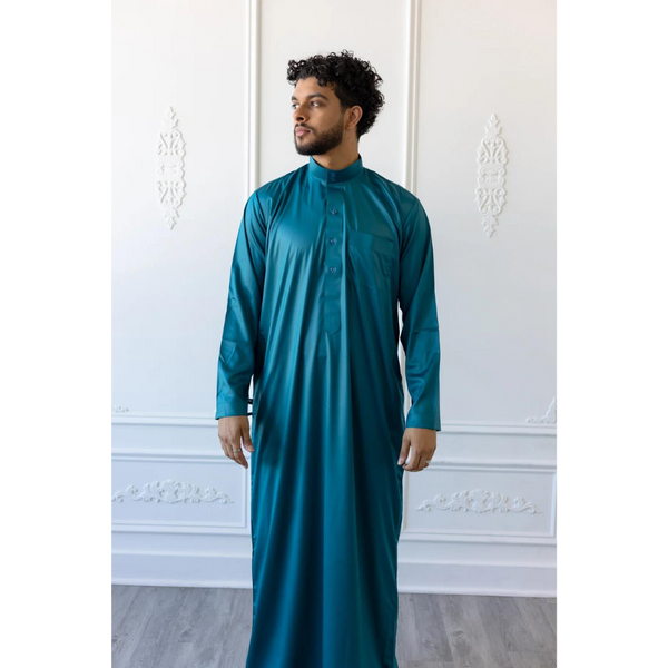 Cobalt Green Saudi Collar Thobe Jubbah