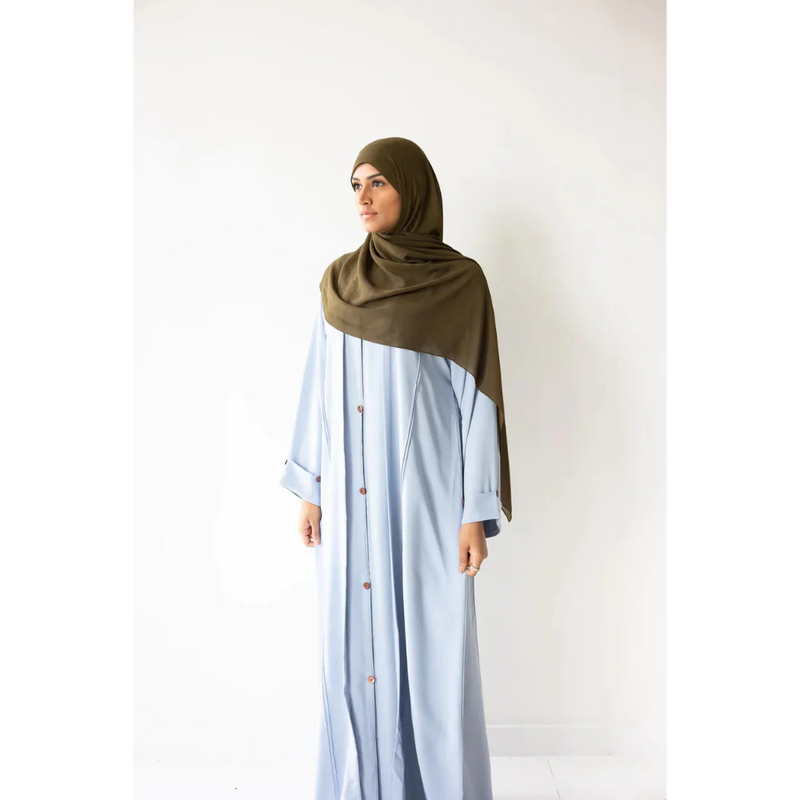 Sale Crease Detail Button Abaya with Wide Sleeves  -  Crystal Springs