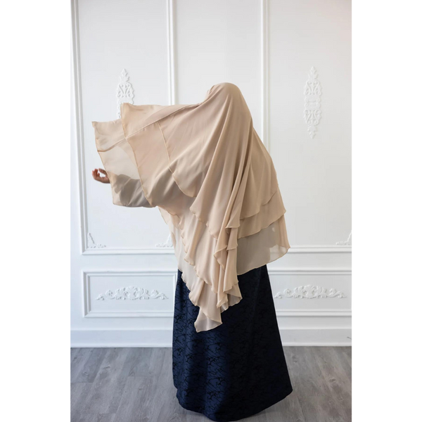 Chiffon Three Layered Princess Khimar - Buff Ivory