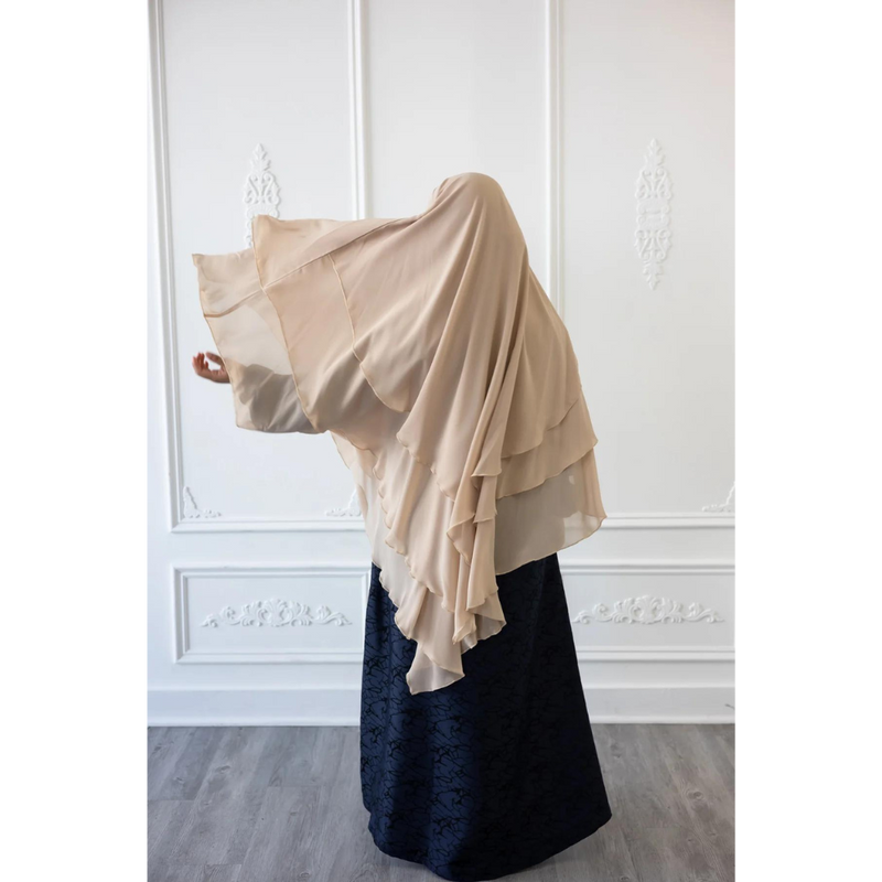 Chiffon Three Layered Princess Khimar - Buff Ivory