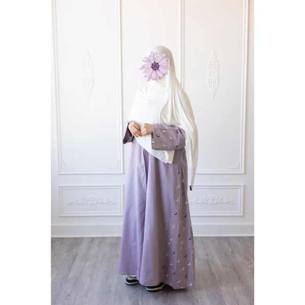 CLEARANCE SALE Linen Embroidered Sleeve Moon Design (Wisteria)