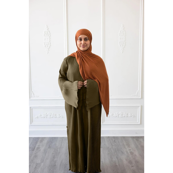 Pleated Plain Abaya (Sage Green)