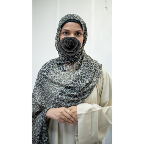 Printed Chiffon Hijab - Jaguar Noir (Style 21)