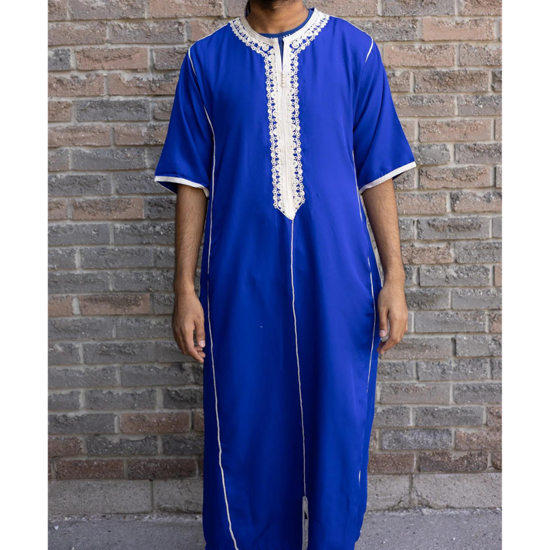 Moroccan Short Sleeve Thobe - Royal Blue