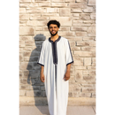 Moroccan 3/4 Sleeve Thobe (White with Navy Embroidery)