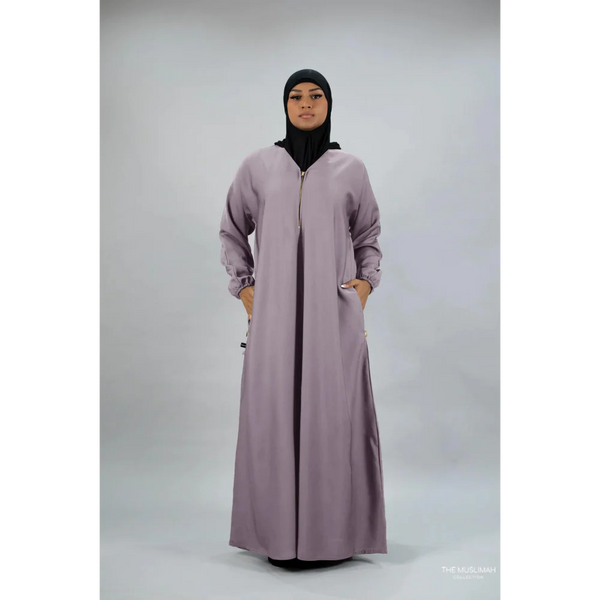 Muave Golden Zipper Abaya with Matching Pockets for Breastfeeding