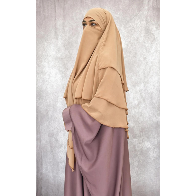 Chiffon Three Layered Princess Khimar - Tan