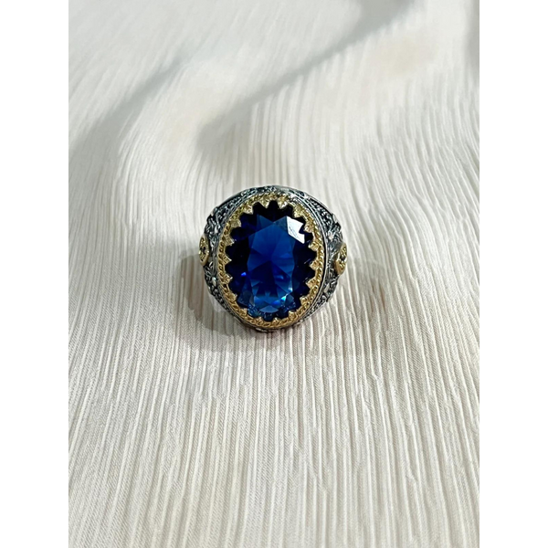 Velvet Sapphire Sterling Silver Mens Islamic Ottoman Ring