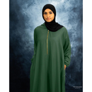 Golden Zipper Plain Abaya with Pockets for Breastfeeding - Evergreen (C45)